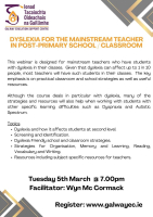 Dyslexia for the Mainstream Post Primary Teacher